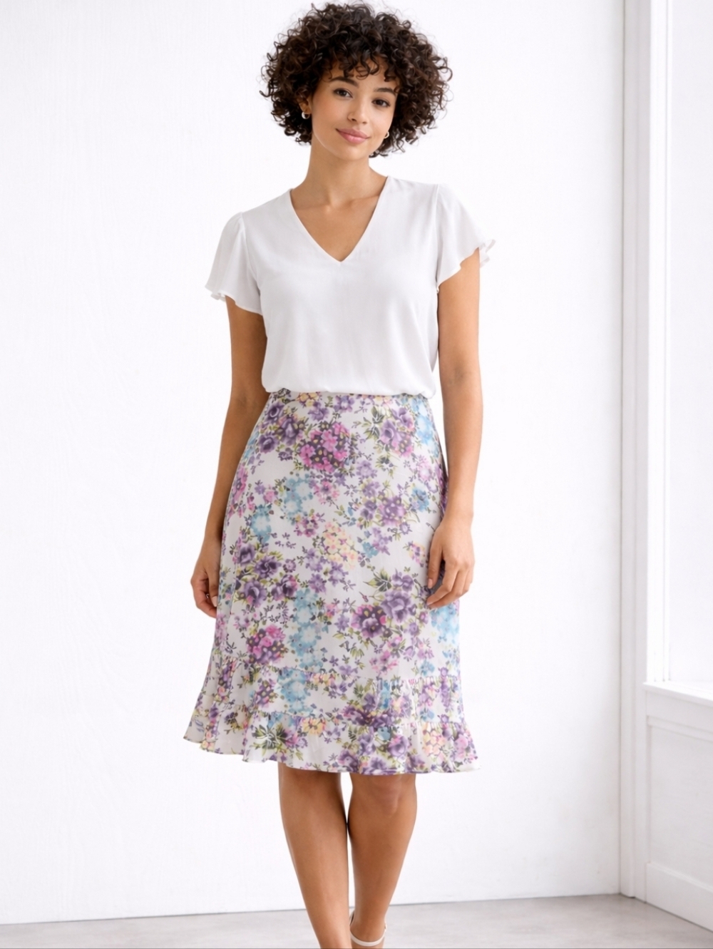 Tradition | Vintage Inspired Floral Midi Skirt Frilled Hem